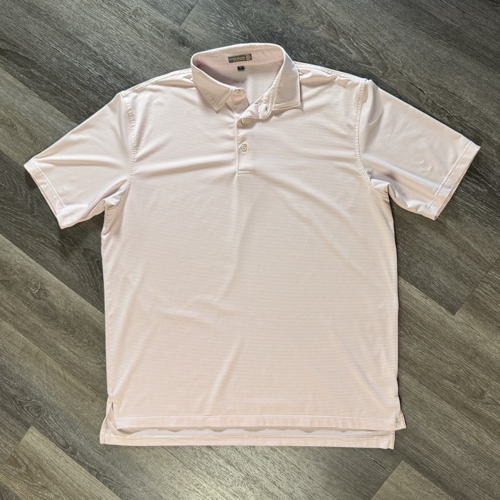 Peter Millar Shirt Mens XL Pink Stripe Summer Comfort Golf Polo Performance